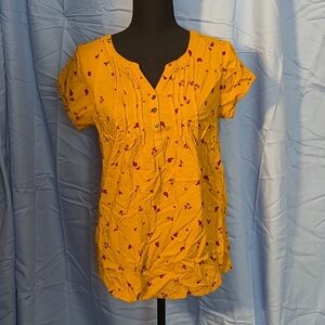 Yellow Floral Button-Up Women's Top